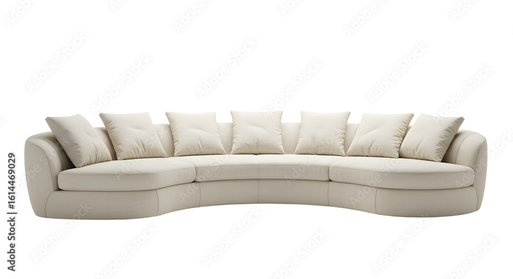 Obraz premium Elegant Cream Curved Sofa with Cushions for Modern Living Room Decor