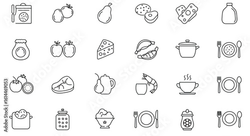 Vector set of various food icons for restaurant menu and recipe books minimal art