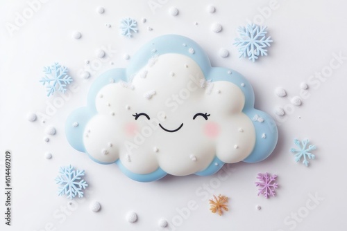 Adorable Cloud with Snowflakes on a Soft Background