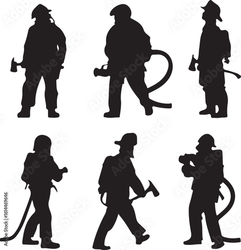 Firefighter Silhouettes Vector Set
