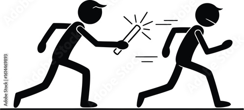 Relay race stick figure passing baton teamwork collaboration success business concept vector