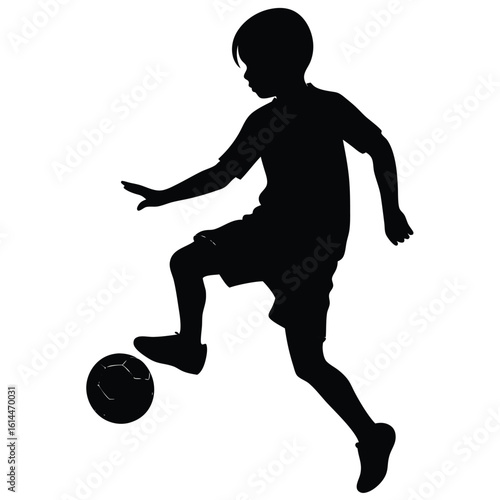 Boy dribbling soccer ball football player