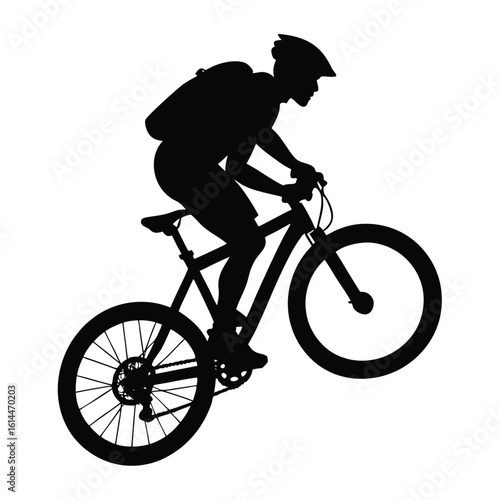 Cyclist silhouette performing a wheelie bicycle black