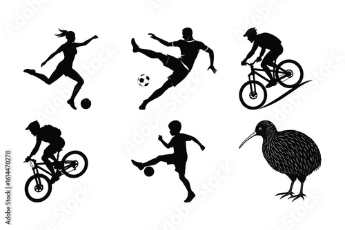 Diverse sports and animal silhouettes soccer football