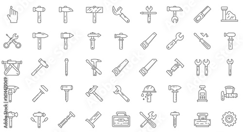 Set of construction and repair tools icons in linear style minimal outline