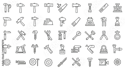 Various Hand Tools Vector Icons Set, Essential Equipment for Repair and Construction