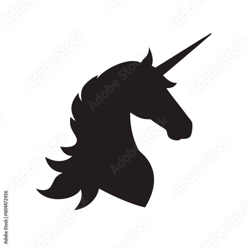 A unicorn head silhouette is a symbol of magic and fantasy, isolated on white background