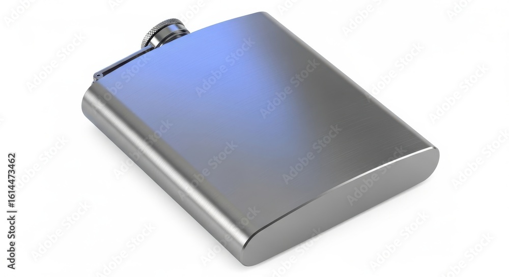 Stainless Steel Hip Flask with Screw Cap on White Background Stainless Steel Hip Flask with Screw Cap on White Background