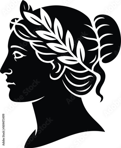Classical profile laurel wreath woman head