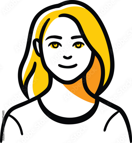 Woman with bright blonde hair and piercing yellow eyes stylized portrait graphic design