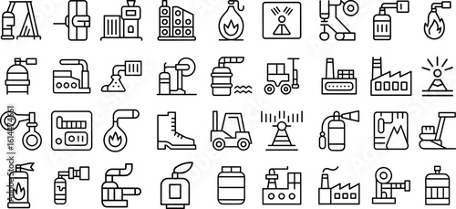 engineering icon set, helmet, Safety Helmet, hard hat. Extraction,Petroleum,Robots, gears, workers and machines symbols. Industrial  and more vector illustration
