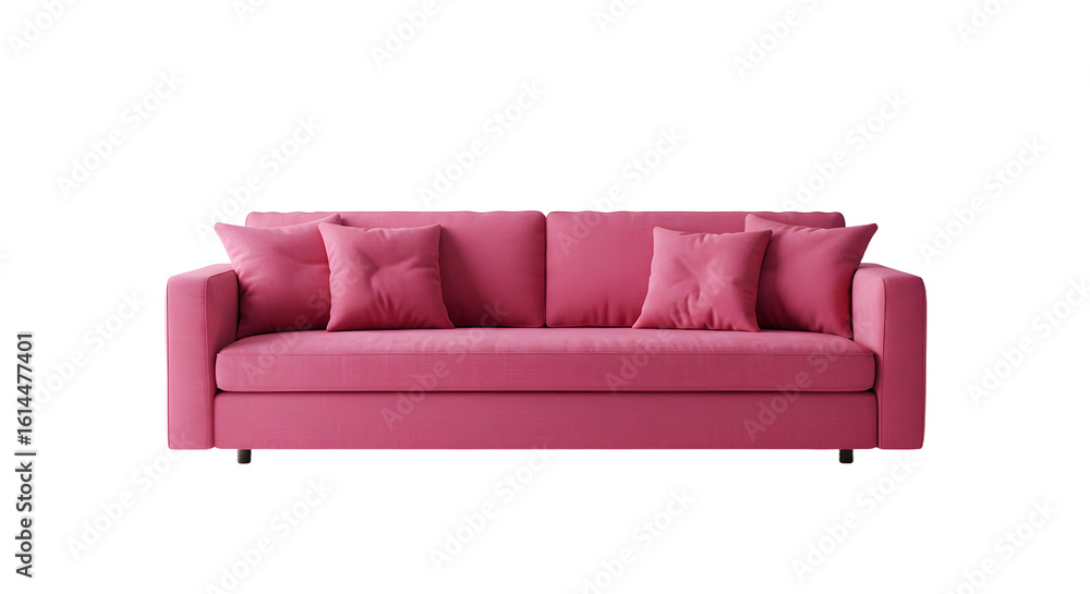 Modern Pink Sofa with Cushions in Home Living Room Setting Modern Pink Sofa with Cushions in Home Living Room Setting
