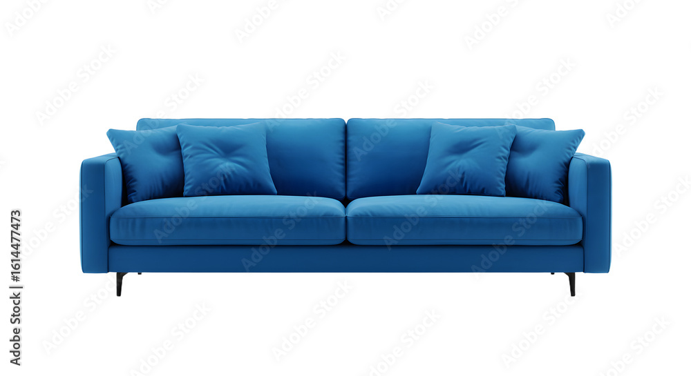 Fototapeta premium Elegant Blue Modern Sofa with Cushions for Living Room Interior Decor