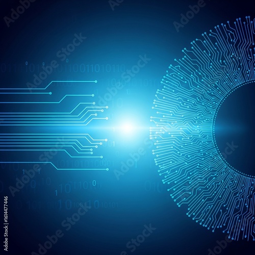 Abstract Futuristic Circuit Technology - 2D Illustration of Electronic Board with Glowing Lines for Tech Background