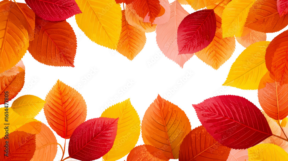 Obraz premium Autumn leaves display different hues on transparent background.