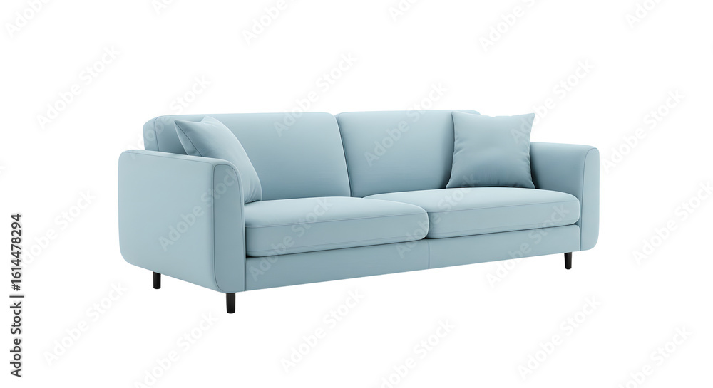 Fototapeta premium Light Blue Modern Sofa with Cushions for Living Room Interior Design
