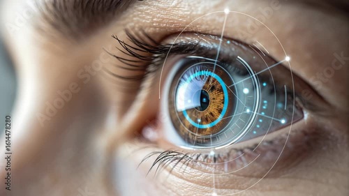 Close-Up of Eye with Digital Overlay and Futuristic Technology Concepts