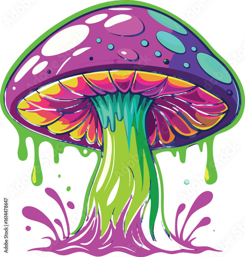 Vibrant psychedelic glowing mushroom art with abstract elements