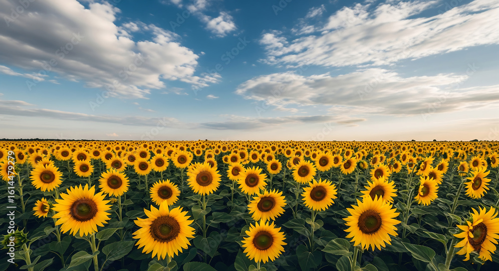 Obraz premium Field of Blooming Sunflowers Under Blue Sky