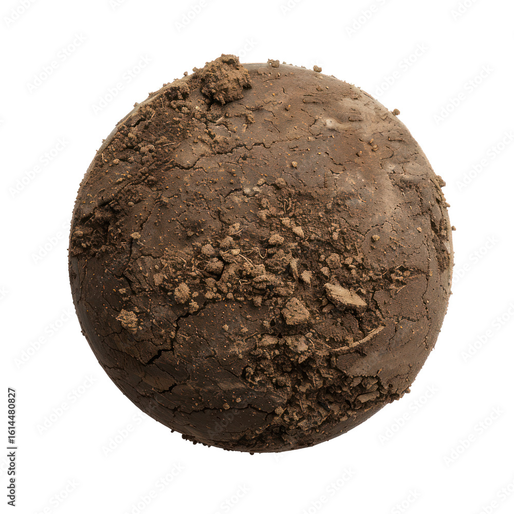 Naklejka premium A spherical object with a rough, earthy texture, possibly representing soil or mud, against a plain transparent background