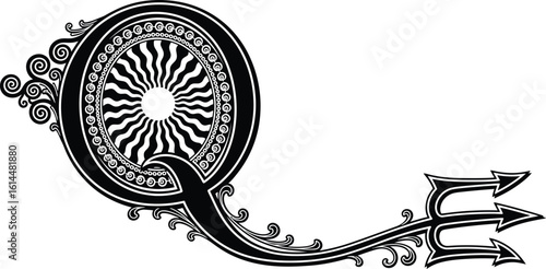 Explore unique trident vector design with sunburst and decorative elements for graphic projects