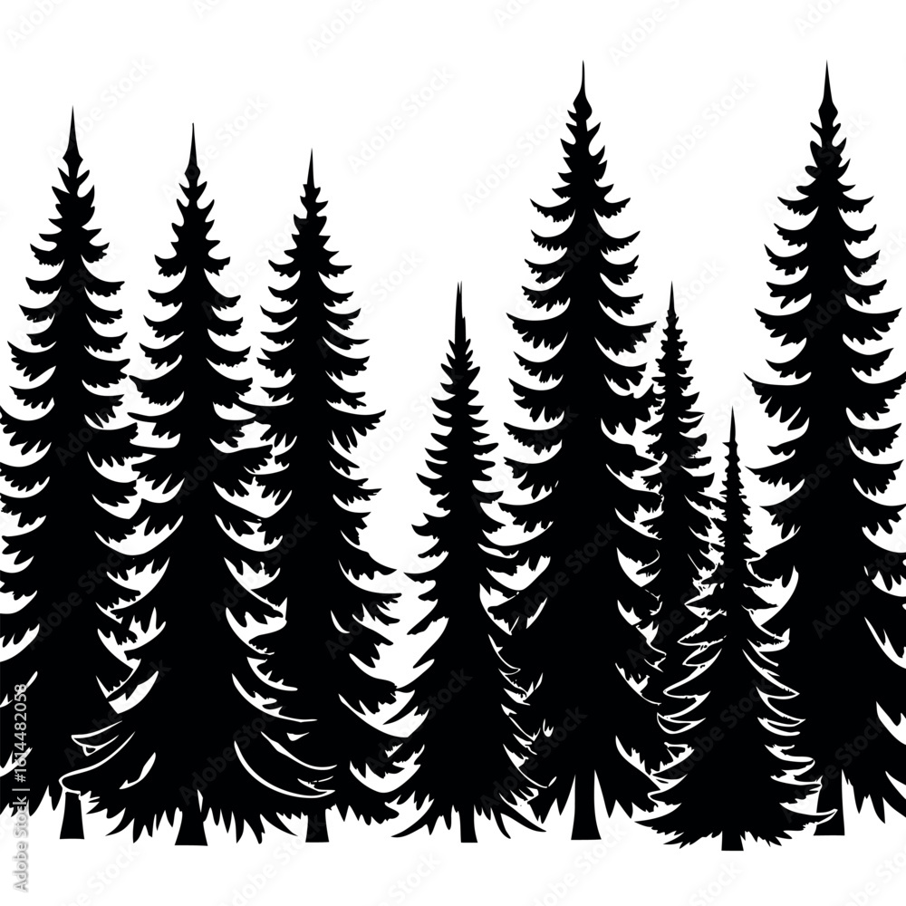 Fototapeta premium realistic-seamless-fir-tree-forest-border-silhouet.eps