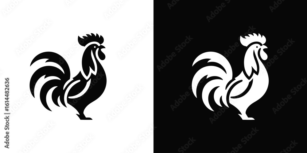 Fototapeta premium Black and White Rooster Silhouette Icon Vector