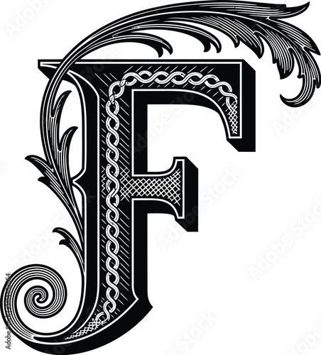 Download letter f vector art ornate initial design vintage typography decorative alphabet element