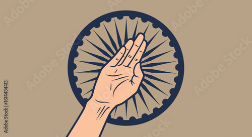 ashoka chakra, independence day india, hand raised in salute gesture in front of chakra