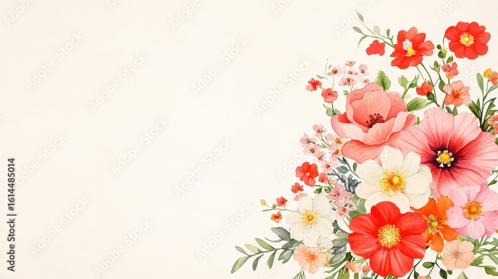 Obraz premium Soft and detailed watercolor vector of chamomile and hibiscus plants, cute botanical illustration isolated on an off-white textured ivory canvas