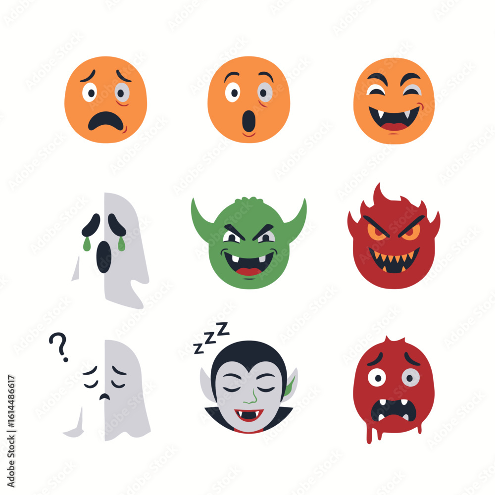 Obraz premium Halloween Emoji Expressions: Spooky and Fun Vector Set