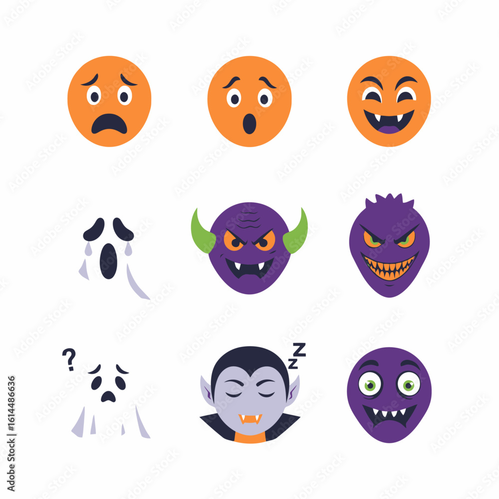 Obraz premium Halloween Emoji Vector Collection