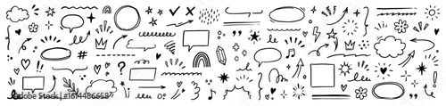 Wallpaper Mural Line brush heart vector set. Hand drawn sketch doodle style arrow, cloud, star with marker stroke pencil highlight. Cute handwritten crown, heart, star line brush art design. Vector illustration Torontodigital.ca