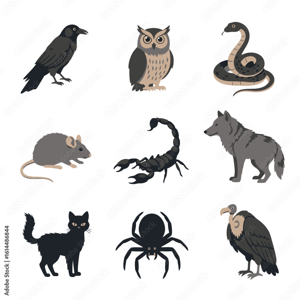 Obraz premium Collection of Animals Associated with Halloween and the Macabre