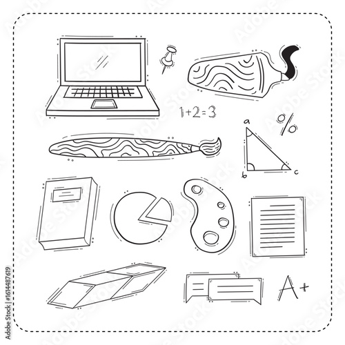 hand drawn school and education icon set