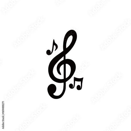 Black treble clef musical symbol with notes.