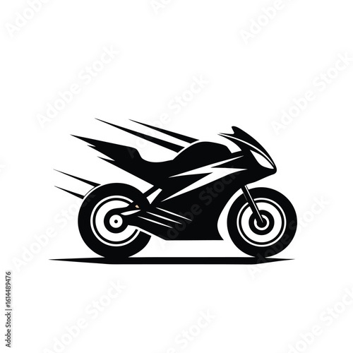 Speeding Sportbike with Motion Lines – Black Silhouette

