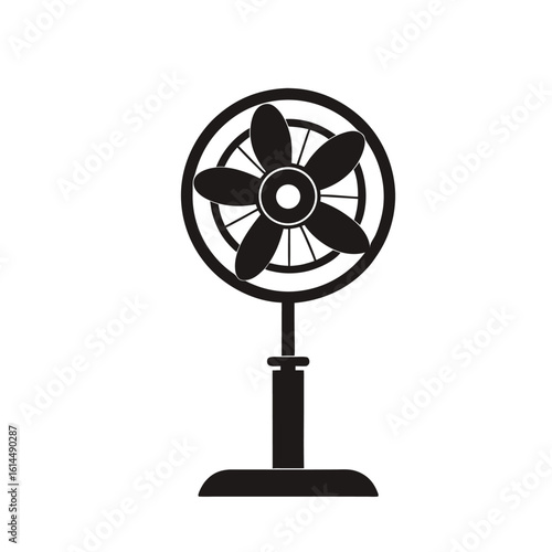 Retro Standing Fan Icon – Black Silhouette

