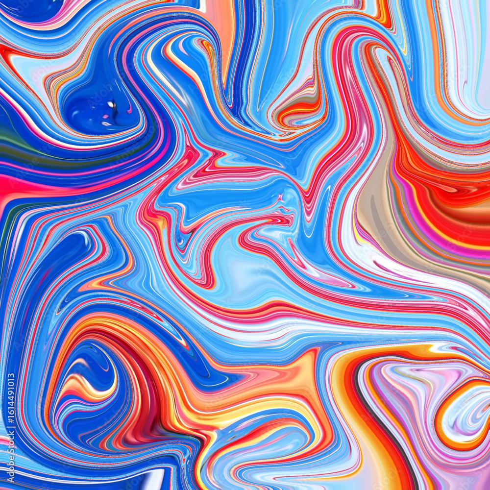 Fototapeta premium Vibrant abstract swirl art featuring bold strokes of blue, red, and orange. Dynamic texture with flowing patterns. Perfect for backgrounds and modern digital art.