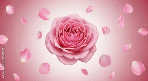 Wallpaper Mural Beautiful pink rose flower with falling petals on a romantic gradient background Torontodigital.ca