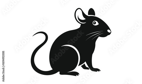 Black silhouette of a small rodent with a long curved tail sitting