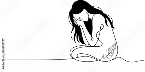 Woman in distress crying with hands covering face