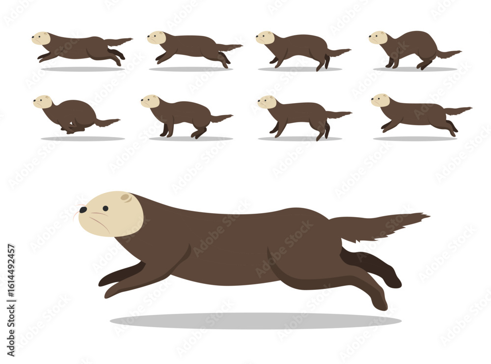 Fototapeta premium Sea Otter Moving Animal Animation Cute Cartoon Character Vector