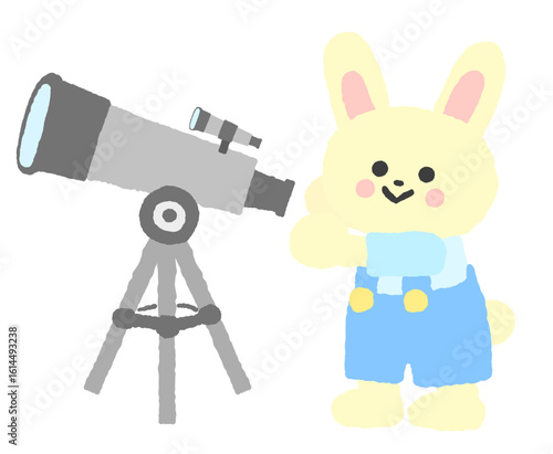 天体望遠鏡を覗くうさぎ