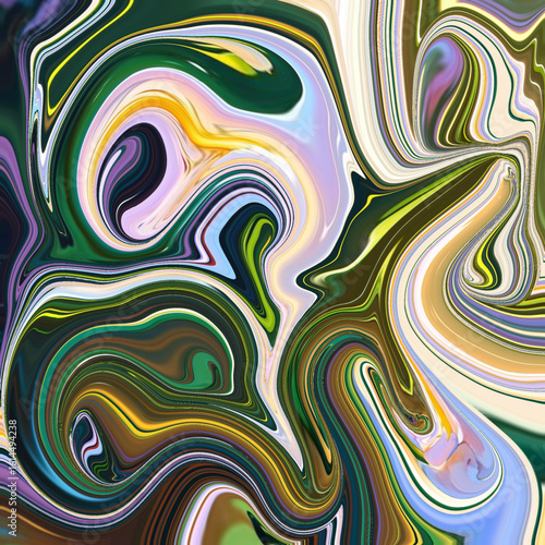 Dynamic abstract swirl with bold green, purple, and yellow color blending. Perfect for modern art, digital prints, and expressive visual designs.