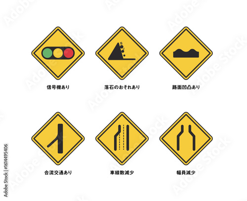 黄色い標識セット3※実際の標識とは異なります。デザイン素材としてご利用ください。