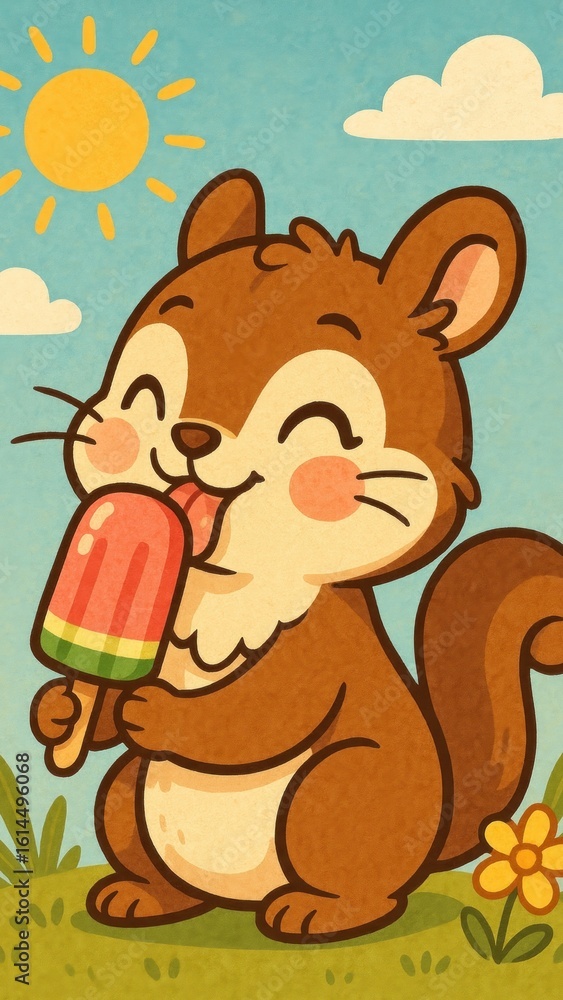 Obraz premium Cute squirrel enjoying popsicle.