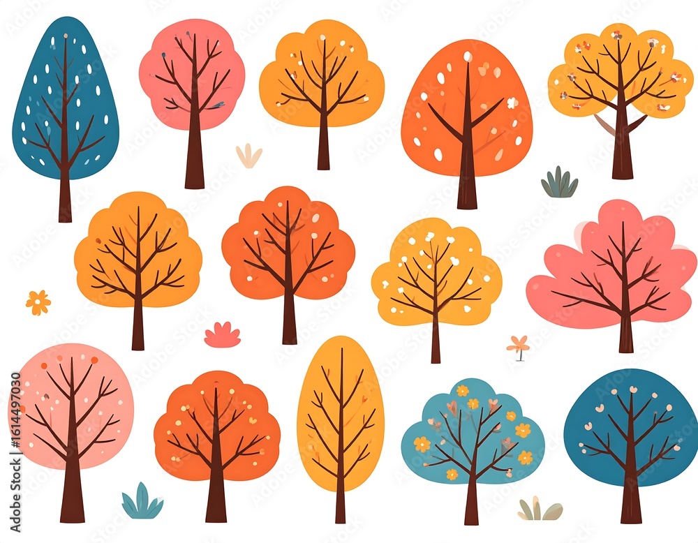 Obraz premium Collection of stylized autumn trees in various colors