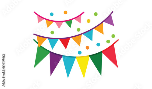 Colorful bunting flags and confetti for celebration and party decorations