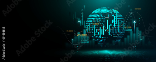 Technology background, finance, investment, graphs, global stock markets